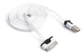  USB кабел тип лента 3 метра за Apple iPhone 4 / 4s / Apple iPad 2 / 3 / Apple iPad Mini бял